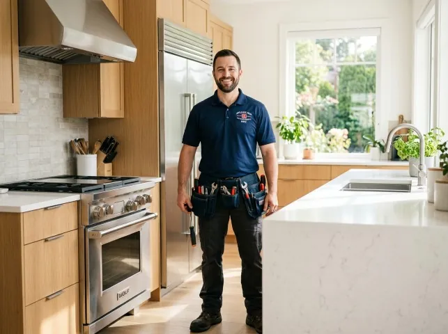 Appliance Repair Hero technician in a Amity, OR kitchen after an appliance repair