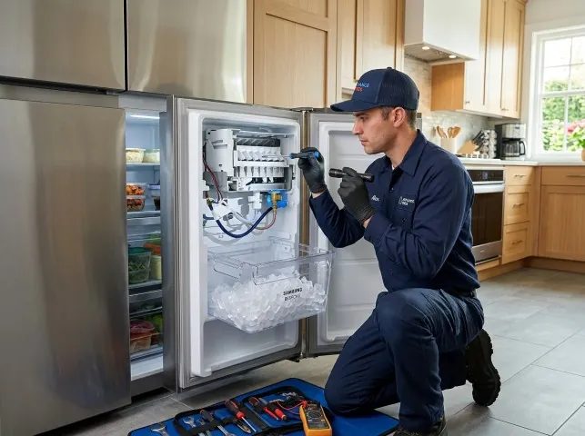 Appliance Repair Hero technician repairing a refrigerator ice maker in Amity, OR